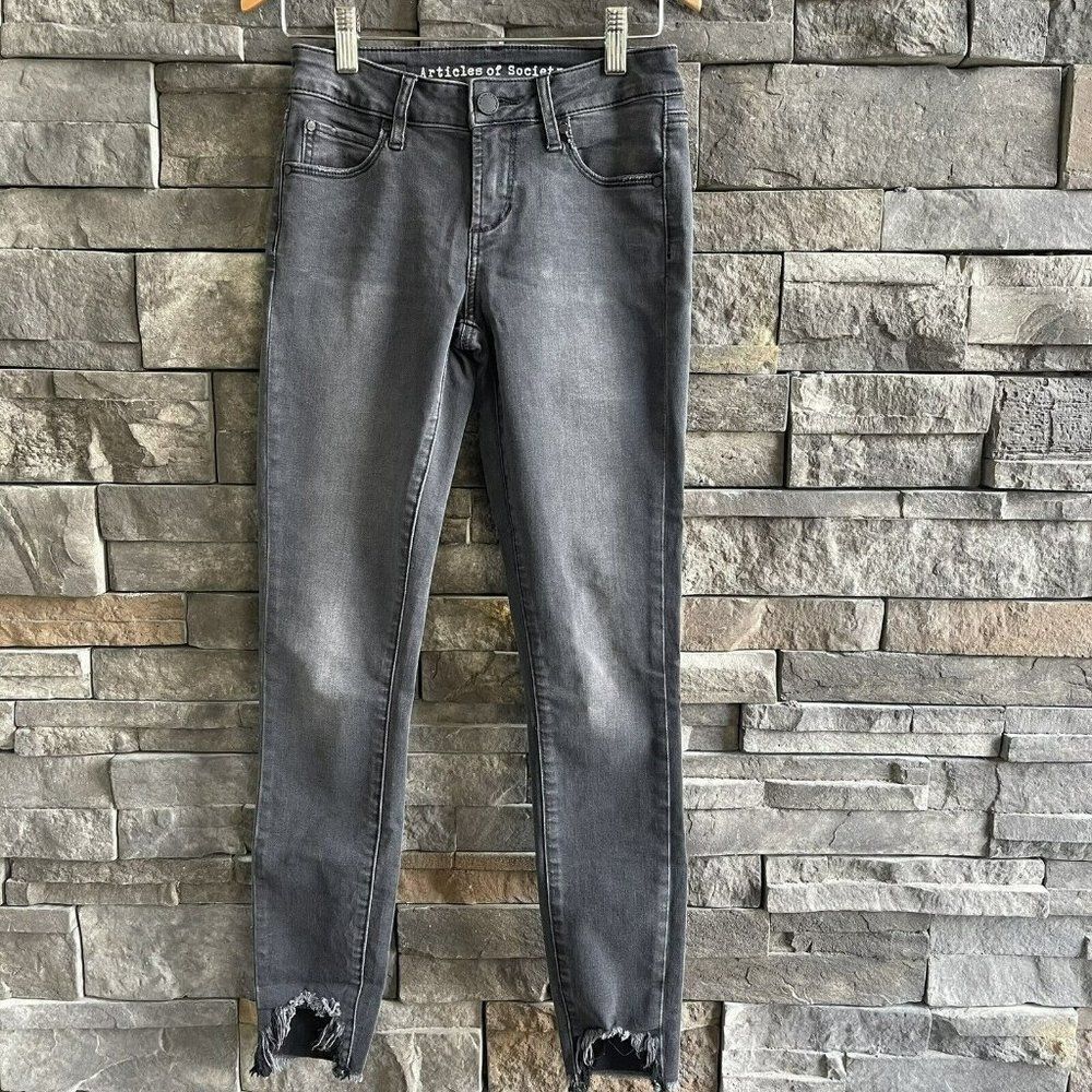 Articles of Society Womens Black Skinny Jeans Raw Distressed Hem Waist 24‎